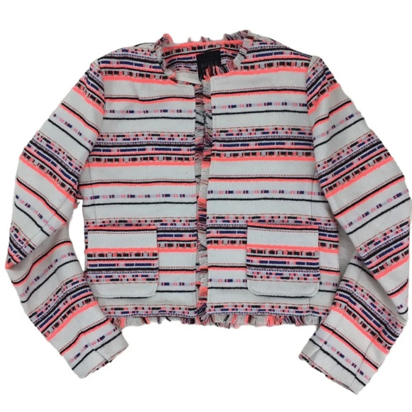 Belle Vere Tweed Fringe Open Front Blazer Jacket New - Picture 1 of 7